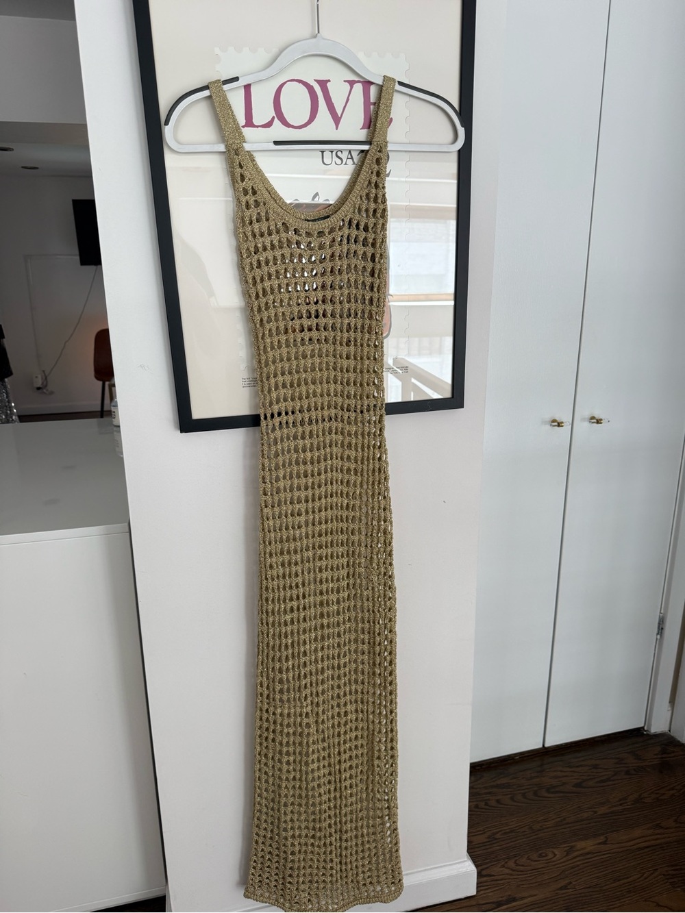 Gold Open-Weave Maxi Dress